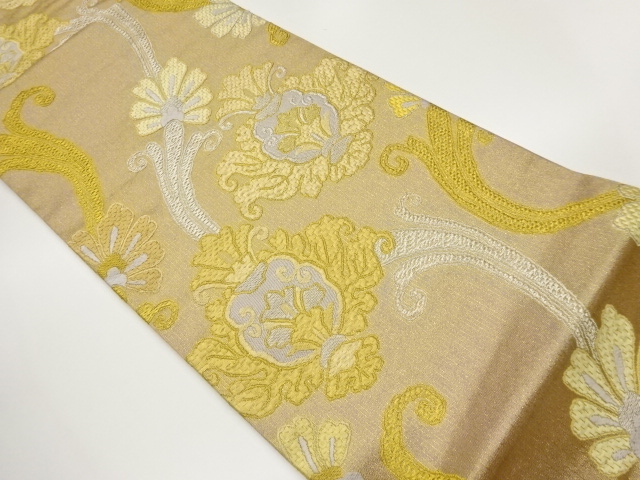 JAPANESE FUKURO OBI / KIN-TOSHI / WOVEN ABSTRACT FLOWER ARABESQUE